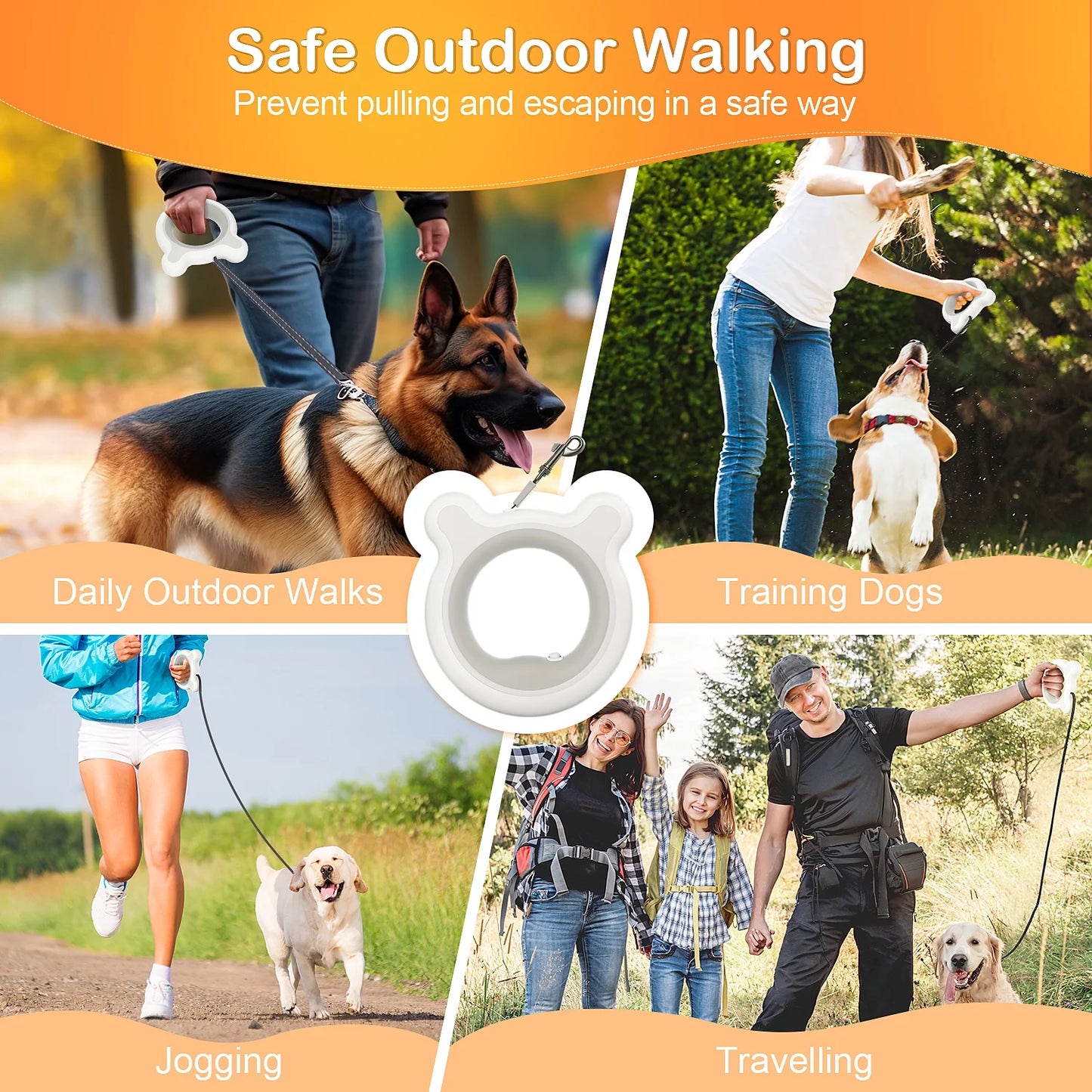 Retractable Dog Leash Outdoor Walk, Hands-Free Pet Walking Leash, Reflective Running Leash for All Size Dogs, Tangle-Free One-Hand Brake Heavy Duty 10Ft Pet Leash
