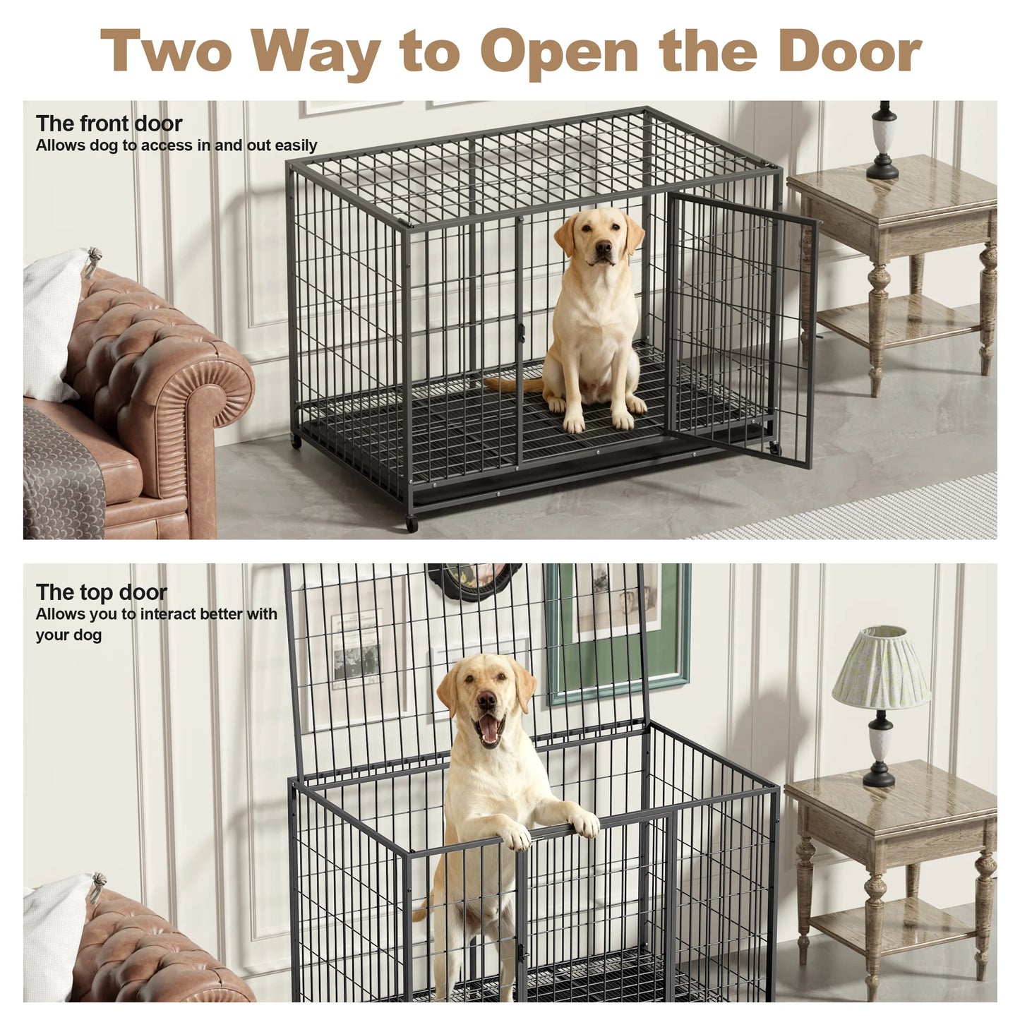 48 Inch Heavy Duty Metal Dog Crate for Large Dogs with Removabletray, Double Door, Extra Large Dog Kennel for Yard Indoor Outdoor