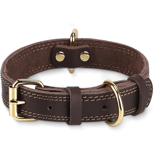 Dog Collar, Leather Dog Collar, Heavy Duty Dog Collars for Large Dogs, Brown
