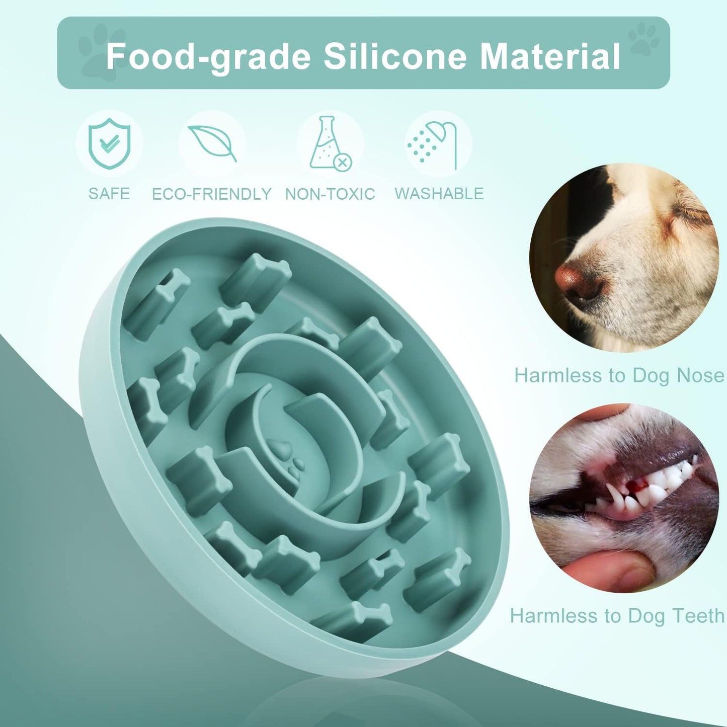 Slow Feeder Dog Bowls 2 Pack with Anti-Tipping Bottom Suction Cup,Silicone Dog Slow Feeder Bowl Prevents Gulping and Vomiting for Dogs & Cats, Slow Feeder Easy Cleaning