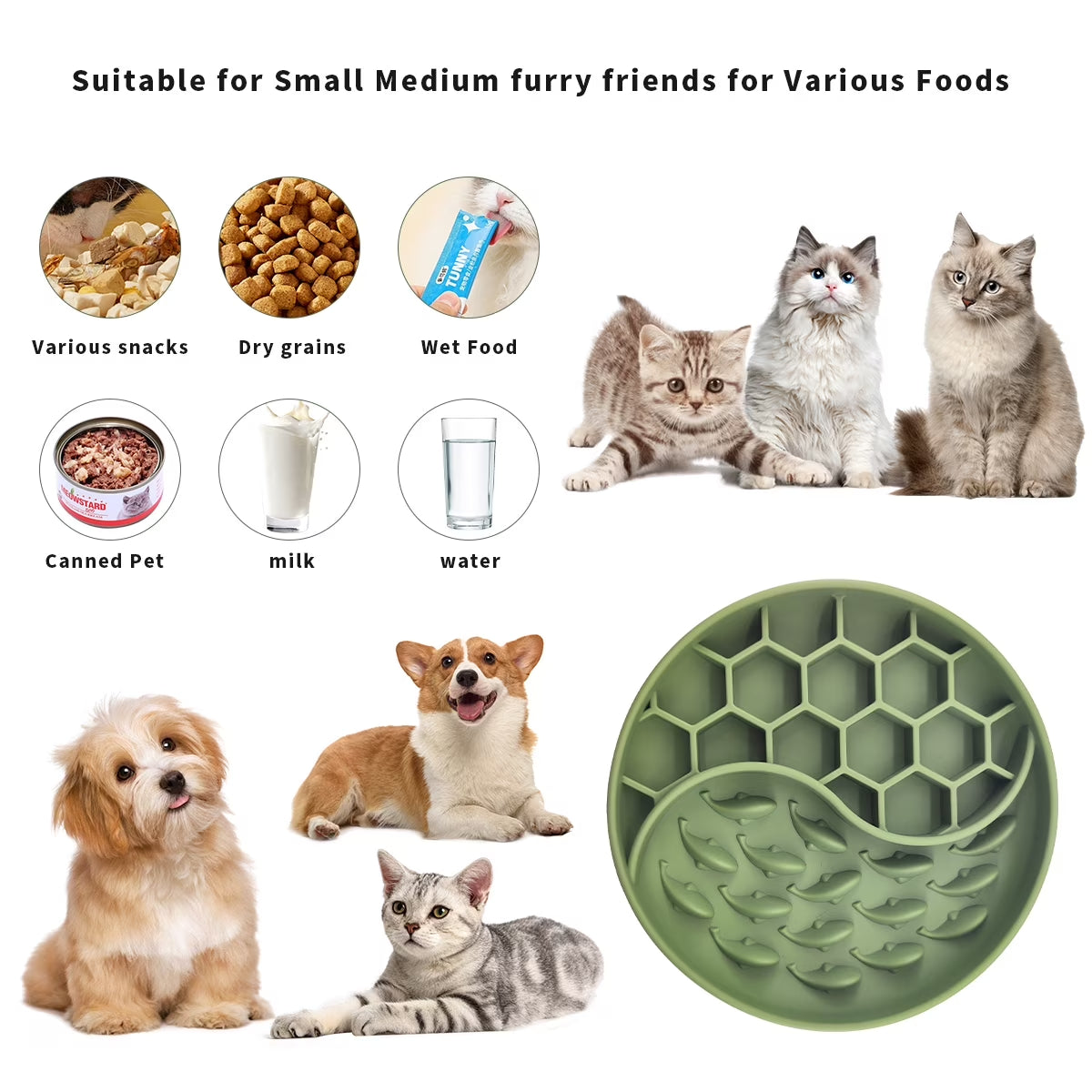 Slow Feeder Dog Bowl Silicone Pet Food Bowls with Suction Cups Puzzle Silicone Dog Feeding Bowls with Suction Cups, Anti-Choking, Non-Slip Design Green