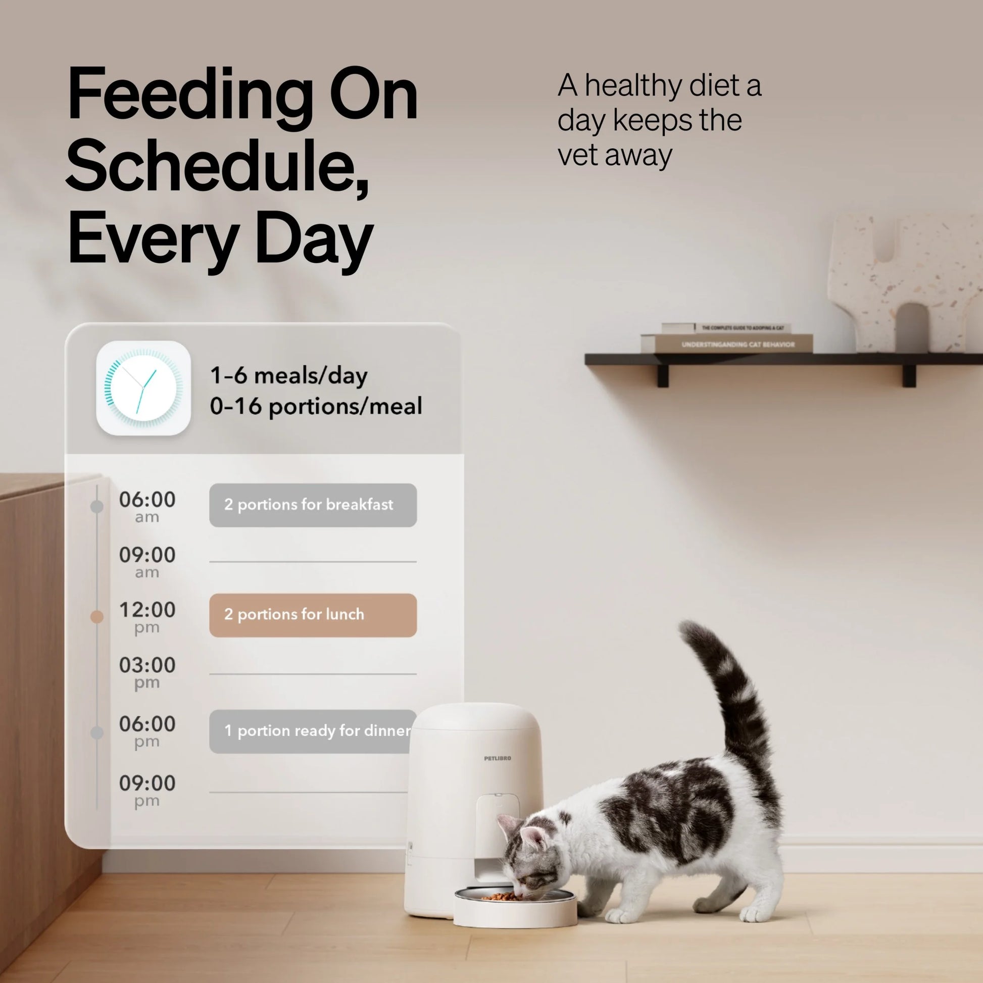 2L Air Automatic Cat Feeder, Battery-Operated Food Dispenser with 180-Day Battery Life, AIR Timed Feeder for Cats & Dogs, White