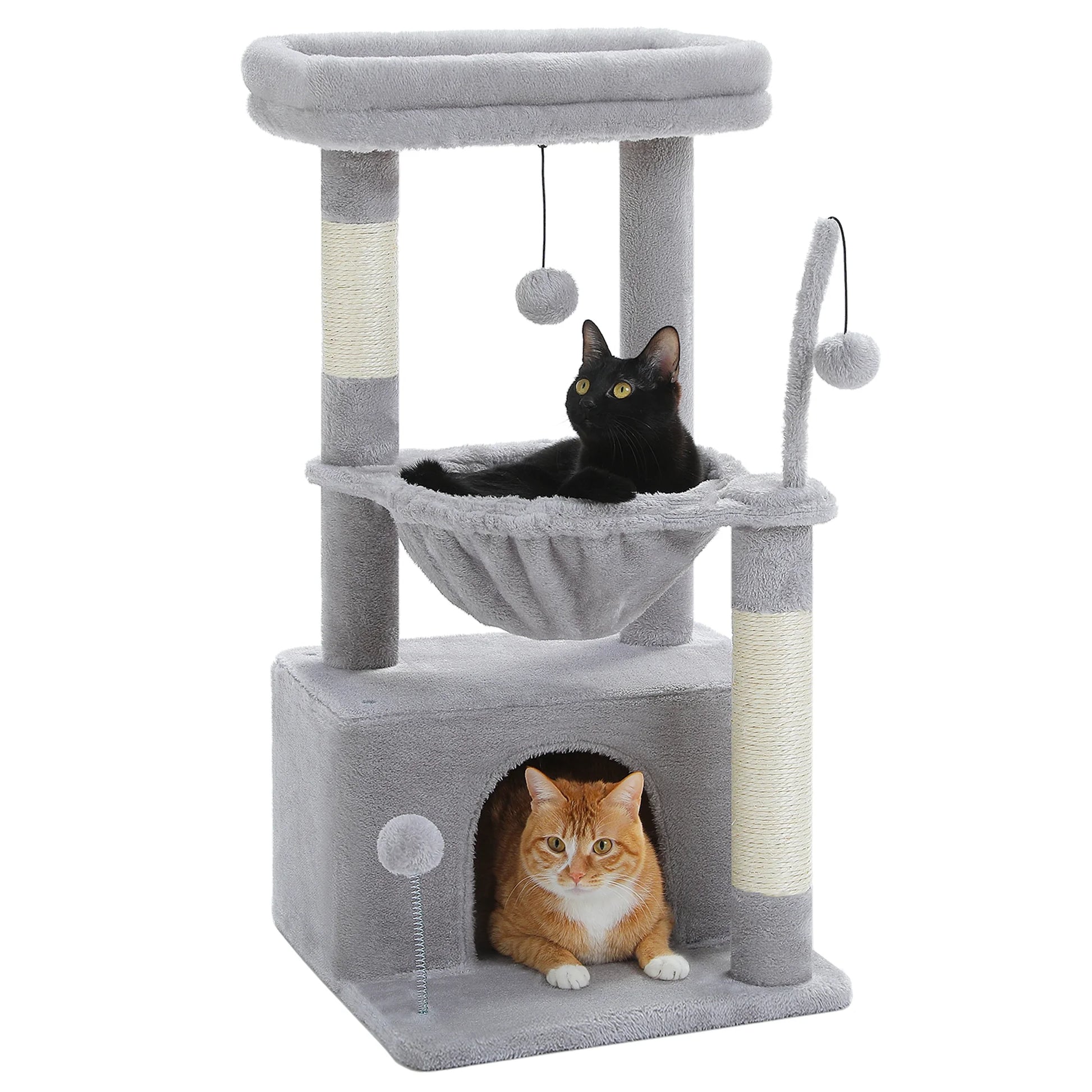 Cat Tree 33" Cat Scratching Posts Tower with Large Top Perch and Hammock for Medium Indoor Cats, Gray