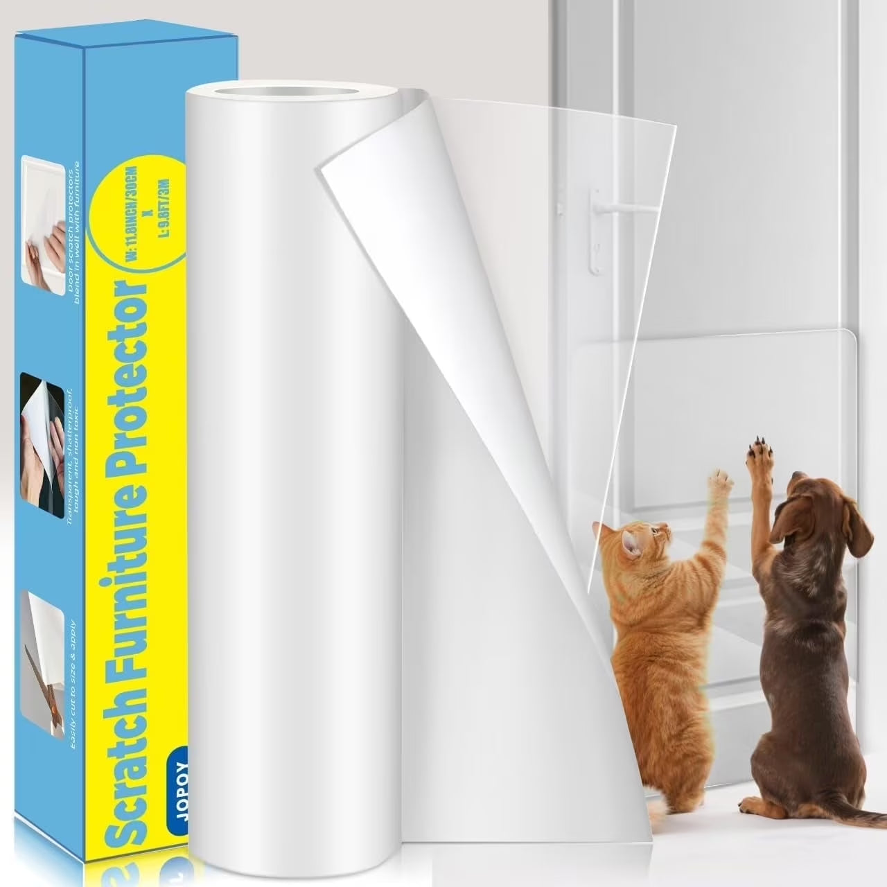Cat Scratch Furniture Protector: Cat anti Scratch Tape - Door Protector from Dog Scratching - Clear Training Self Adhesive Tape for Carpet, Sofa, Couch, Door (Transparent, 7.87" X 9.8FT)