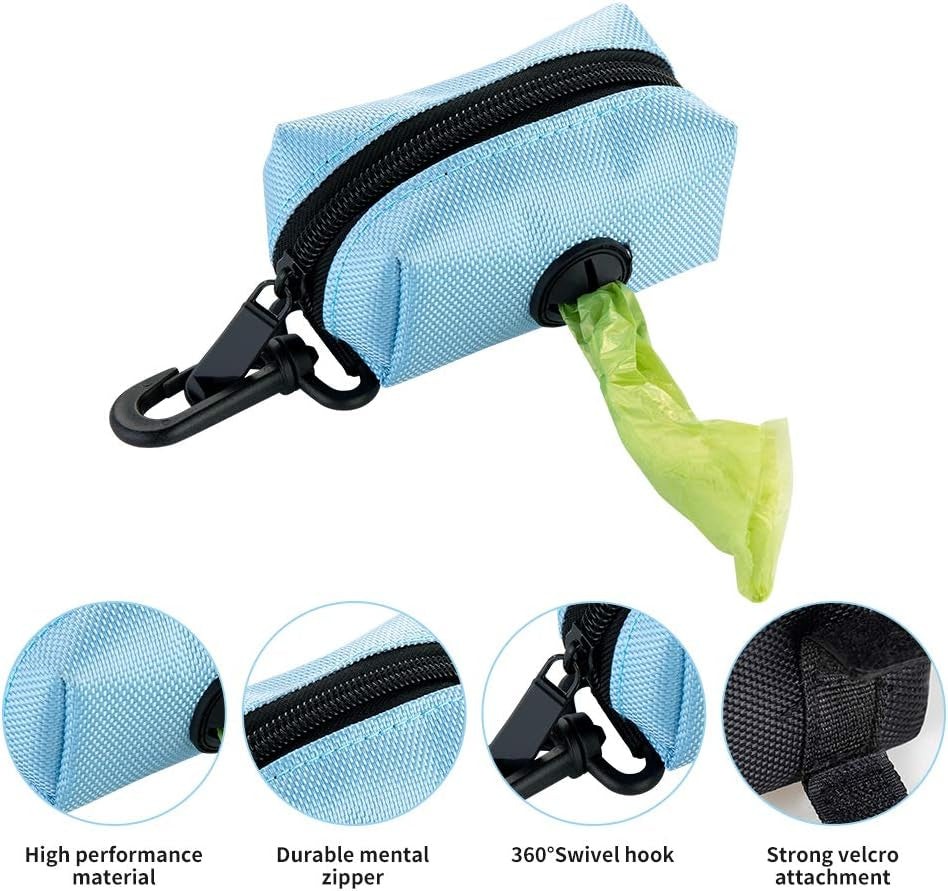 Dog Poop Bag Dispenser,2 Pack Poop Bag Holder Leash Attachment with Free Rolls Dog Poop Waste Bags and D-Ring- Lightweight & Soft, Great for Walking, Running Hiking (Bule)