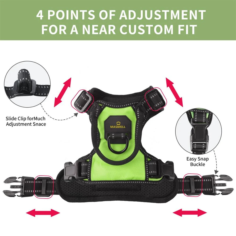 Reflective Dog Harness No Pull Dog Vest Harness with Handle, Breathable Padded Dog Chest Harness Adjustable for Small Dog-Green S