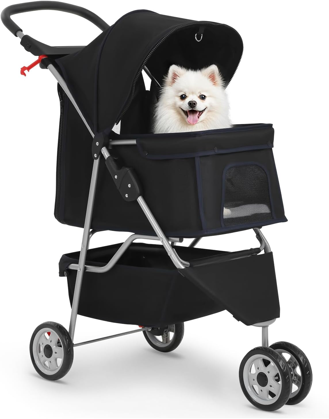 | 3-Wheel Pet Stroller | Dog and Cat Stroller | Breathable Mesh | Lightweight Travel Carrier | Waterproof & Foldable Design | Storage Basket | Black | for Daily Walks & Outdoor Use
