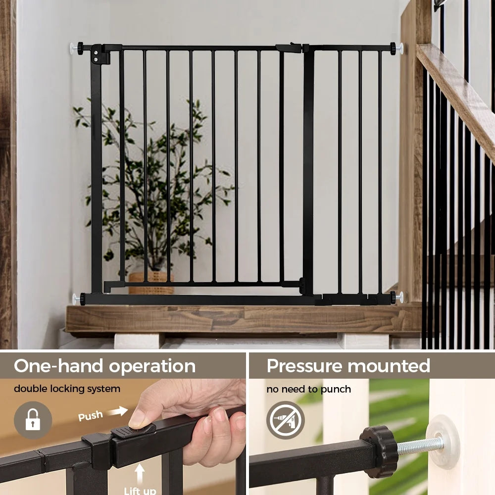 Baby Safety Gate, Dog Gates for Top Stairs Doorway, 29.5''- 40.5''Wide Pressure Mount, Black