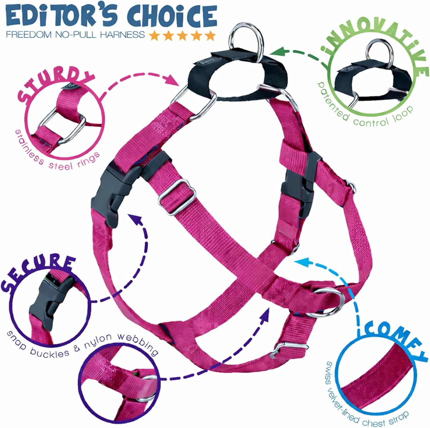 Freedom No Pull Dog Harness, Adjustable Harness and Leash Set, Easy Walking & Comfortable Control, Fits Small, Medium & Large Dogs, Solid Colors, Made in USA, 5/8" XS, Raspberry