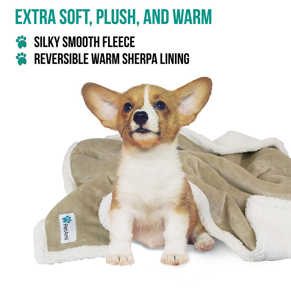 Washable Pet Blanket Fleece Dog Cat Bed Soft Sherpa Reversible Dog Blanket Warm