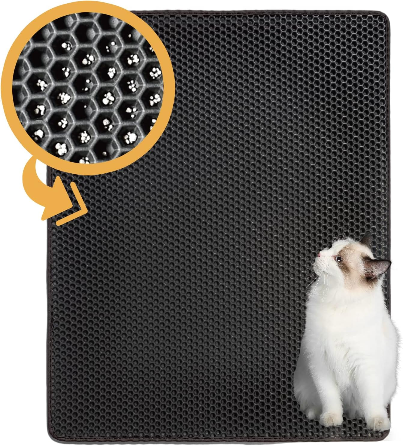Cat Litter Mat: Double-Layer Easy Clean Litter Trapping Mat Catcher 29.5 X 23.6'' for Cat Litter Box, No Phthalate, Urine Proof & Waterproof, Larger Holes Kitty Litter Mat (Honeycomb Pattern)