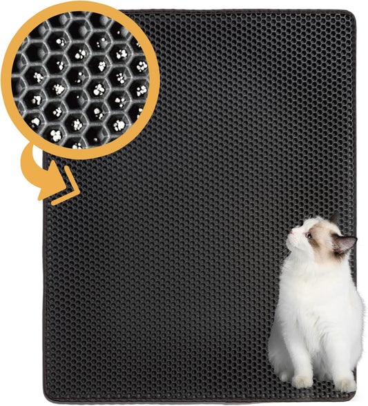 Cat Litter Mat: Double-Layer Easy Clean Litter Trapping Mat Catcher 29.5 X 23.6'' for Cat Litter Box, No Phthalate, Urine Proof & Waterproof, Larger Holes Kitty Litter Mat (Honeycomb Pattern)