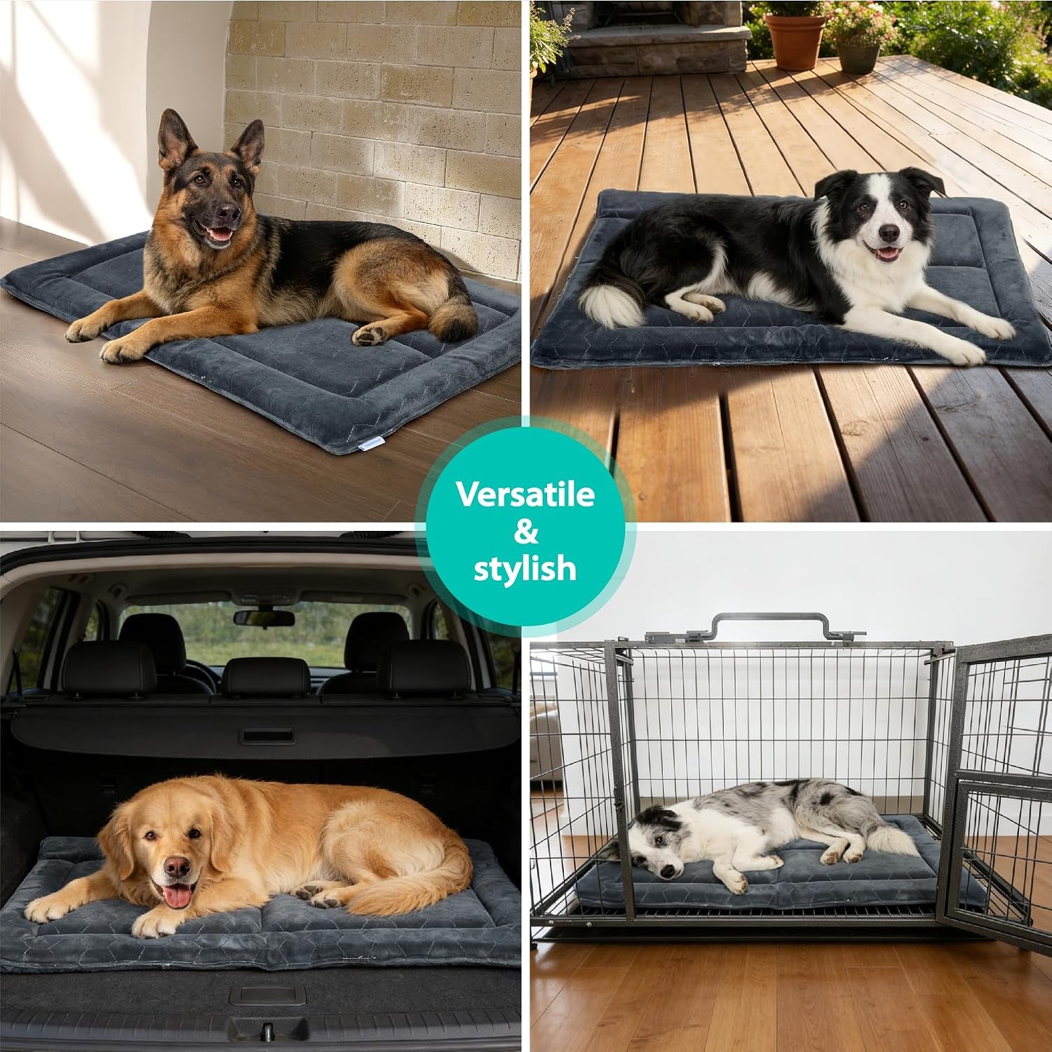Chew Proof Dog Mat - Indestructible Durable Kennel Mat for Aggressive Chewers, Machine Washable, Chew Proof Dog Crate Pad with Reinforced Corners, Indoor Use for Medium Dogs, Grey, 41"X27"