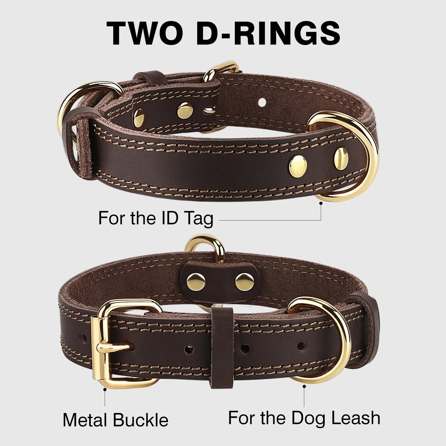 Dog Collar, Leather Dog Collar, Heavy Duty Dog Collars for Large Dogs, Brown