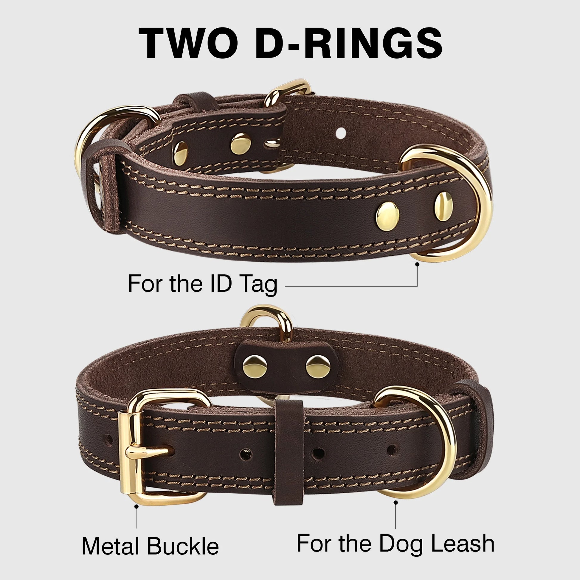 Dog Collar, Leather Dog Collar, Heavy Duty Dog Collars for Large Dogs, Brown
