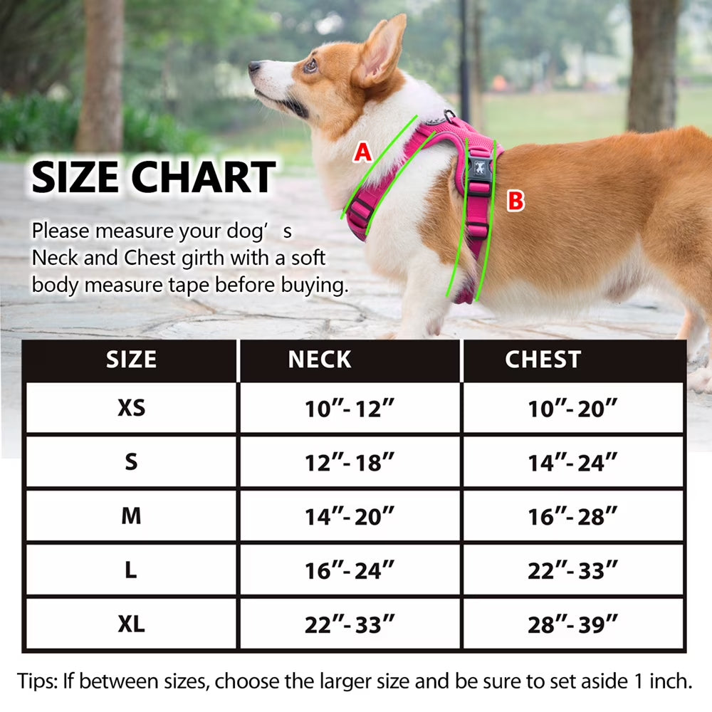 Dog Harness Adjustable Soft Breathable Mesh Pet Harness No Pull Choke-Free Double Padded Vest for Small Medium and Large Dogs,Fuchsia XL