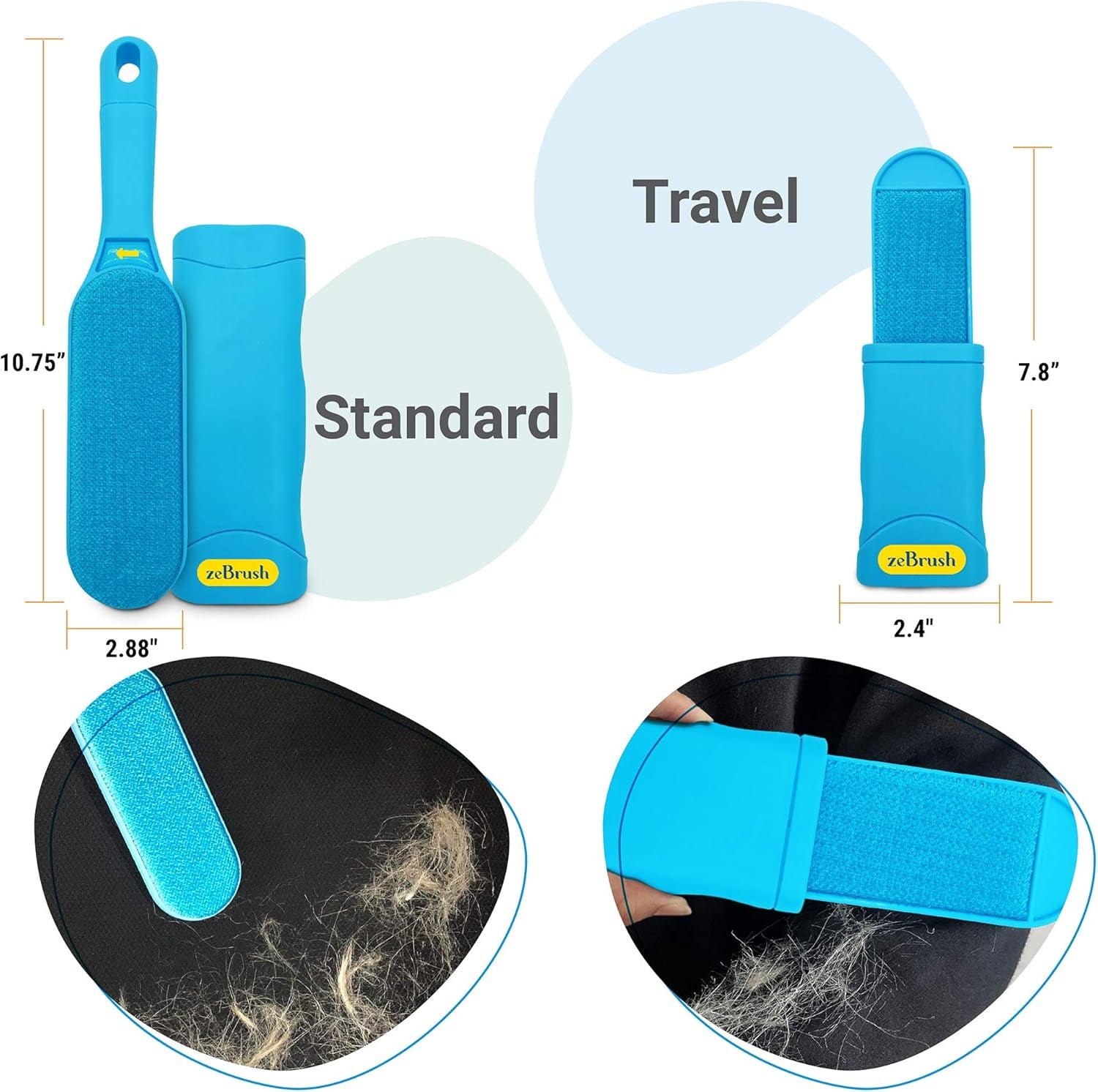 Pet Hair Remover, Reusable Pet Hair Remover, No Refill, No Waste, Double-Sided, Handheld Fur Brush Remover, Easy to Clean Hair, Best Hair Remover for Dog and Cat, Ze02, Blue