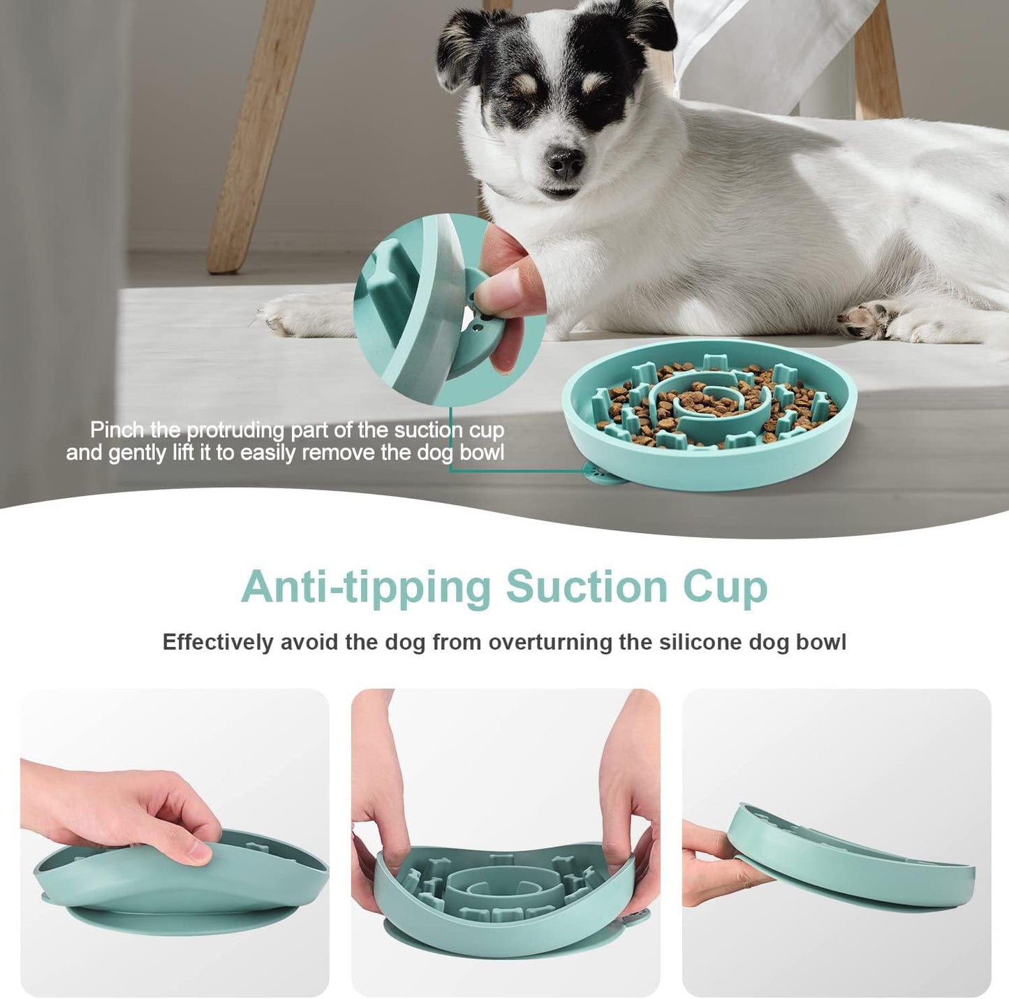 Slow Feeder Dog Bowls 2 Pack with Anti-Tipping Bottom Suction Cup,Silicone Dog Slow Feeder Bowl Prevents Gulping and Vomiting for Dogs & Cats, Slow Feeder Easy Cleaning