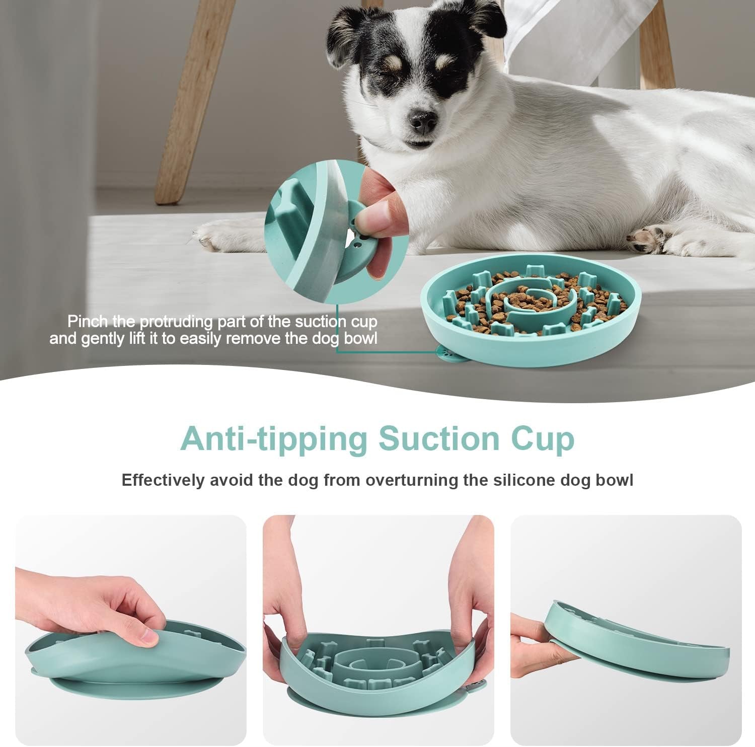 Slow Feeder Dog Bowls 2 Pack with Anti-Tipping Bottom Suction Cup,Silicone Dog Slow Feeder Bowl Prevents Gulping and Vomiting for Dogs & Cats, Slow Feeder Easy Cleaning