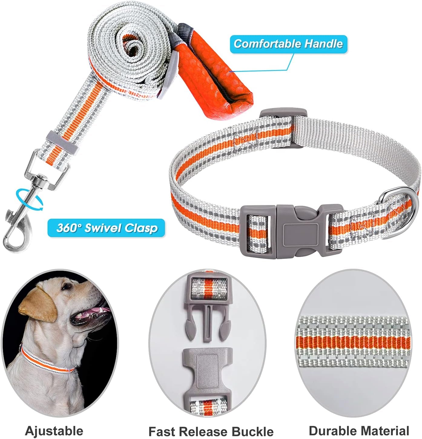 Puppy Harness, Adjustable Leash and Collar Set, Step-In Dog Harness, 3M Reflective Pet Dog Vest for Small Medium Puppy (M:Neck 12.6-13.4"|Chest 17.3-18.9", Orange)