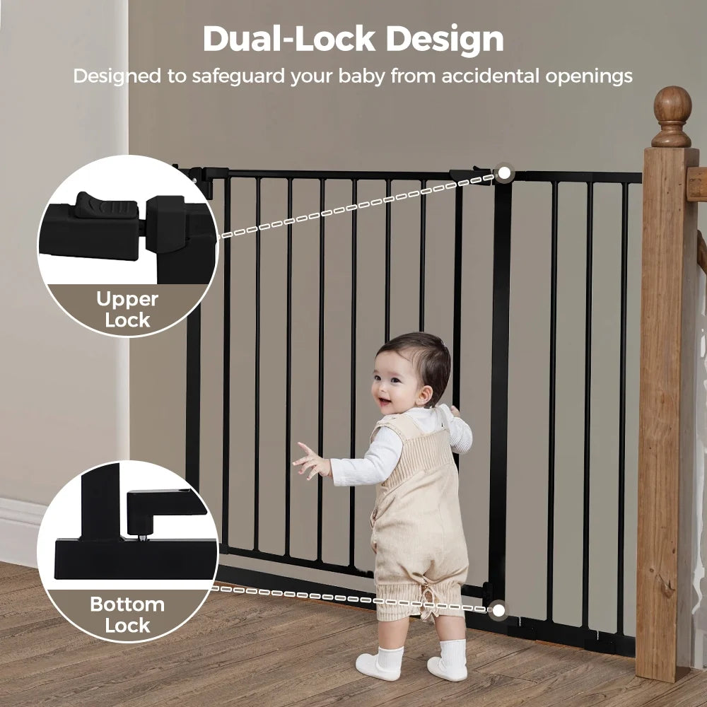 Baby Safety Gate, Dog Gates for Top Stairs Doorway, 29.5''- 40.5''Wide Pressure Mount, Black