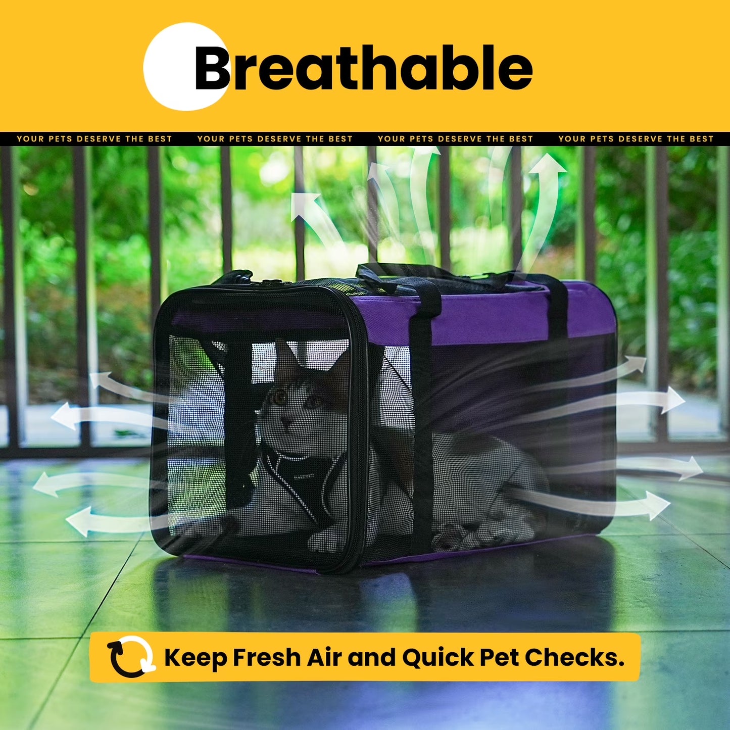 Conlun Cat Carrier,Soft-Sided Cat Carriers with 4-Sided Mesh,Airline Approved Pet Transport Carrier,Collapsible Cat Travel Carrier-Purple