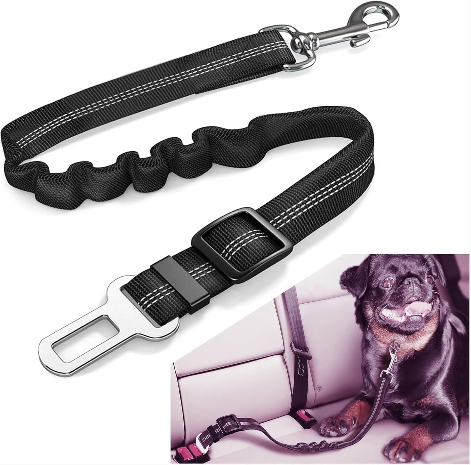 Car Seat Belt for Dogs, Attaches to Harness & Collar, Adjustable 22" - 32" Travel Restraint System for 100Lbs Dog, Essential Pet Supplies & Accessories for Safety & Comfort