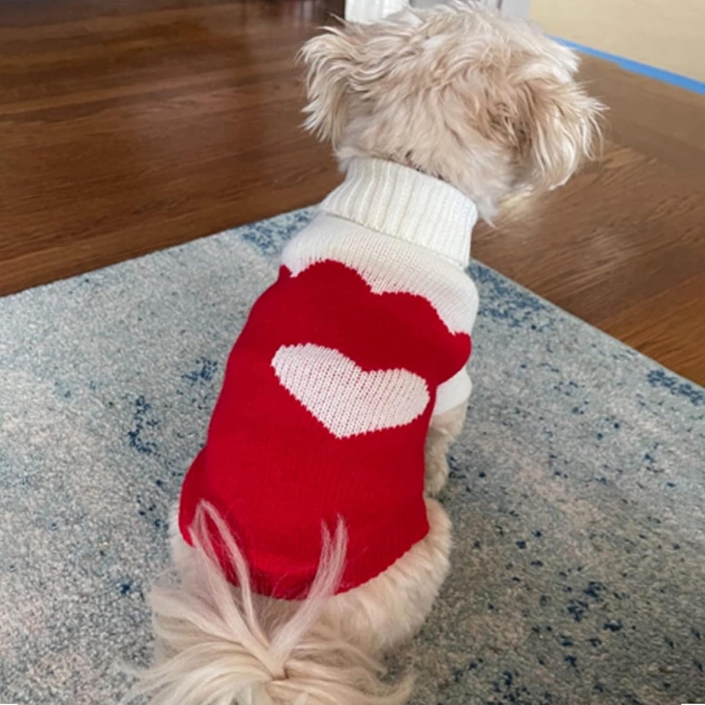 Pet Dog Sweaters Classic Knitwear Turtleneck Winter Warm Puppy Clothing Cute Strawberry and Heart Doggie Sweater (Red2, Xx-Small)