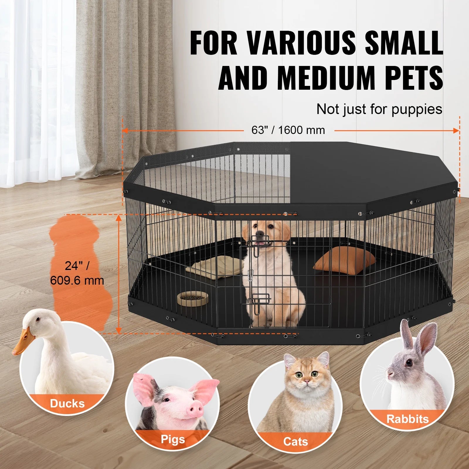 Dog Playpen 8 Panels Foldable Metal Dog Exercise Pen with Cover and Pad