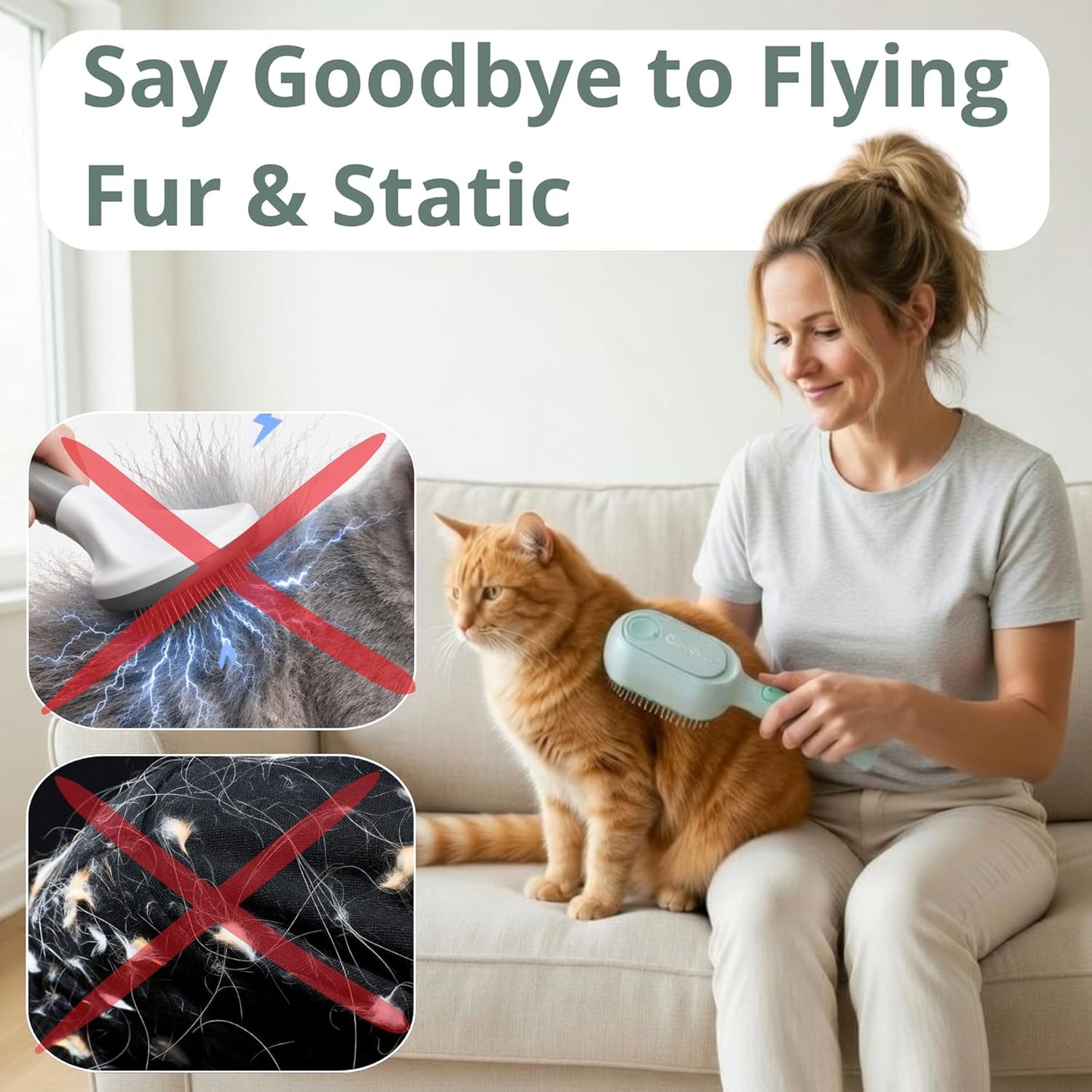 Cat Steam Brush - Cat Hair Brush for Shedding - Deshedding Brushes for Dogs - Cat and Dog Grooming Supplies - Slicker Brush for Dogs Short Hair - Cats Deshedding Comb SELFCLEANING, 4 in 1, SOFT STEAM