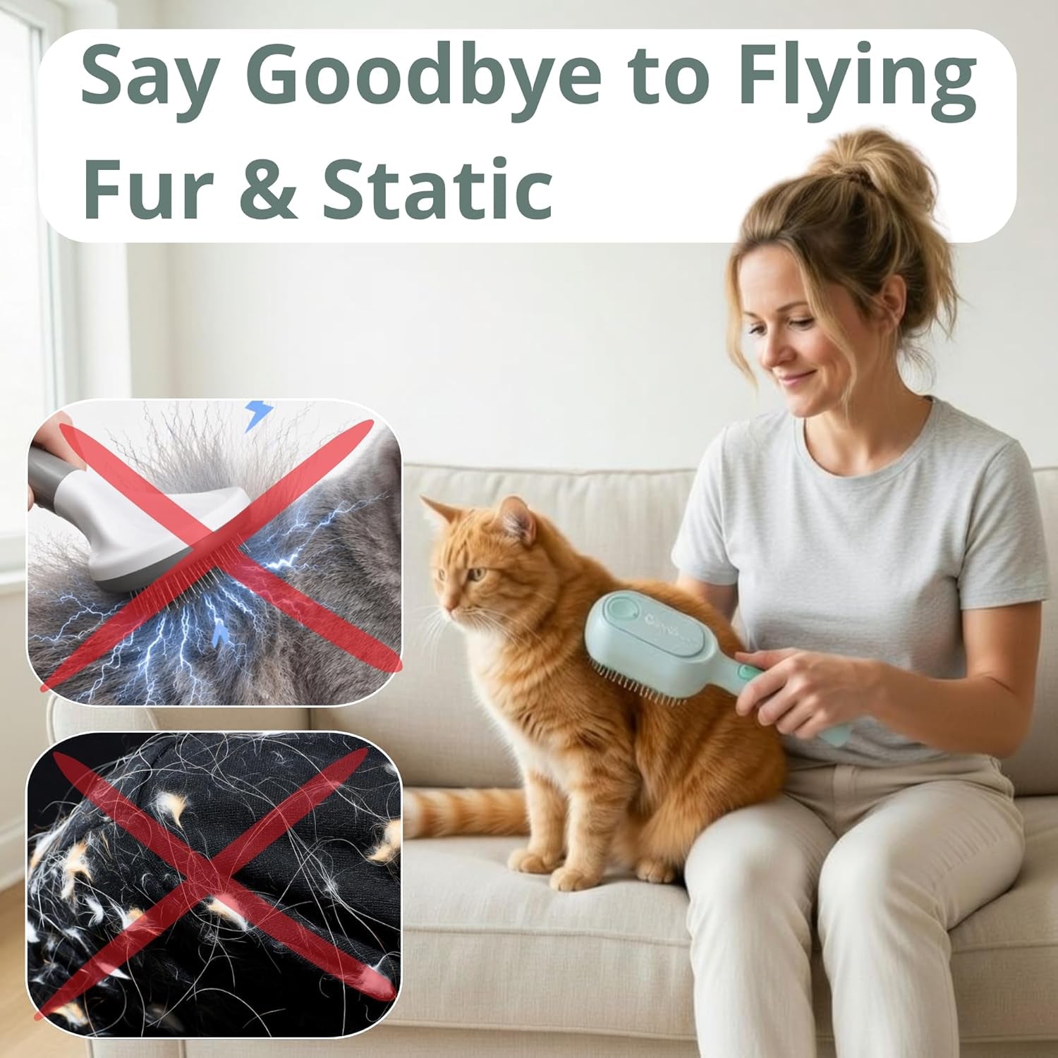 Cat Steam Brush - Cat Hair Brush for Shedding - Deshedding Brushes for Dogs - Cat and Dog Grooming Supplies - Slicker Brush for Dogs Short Hair - Cats Deshedding Comb SELFCLEANING, 4 in 1, SOFT STEAM