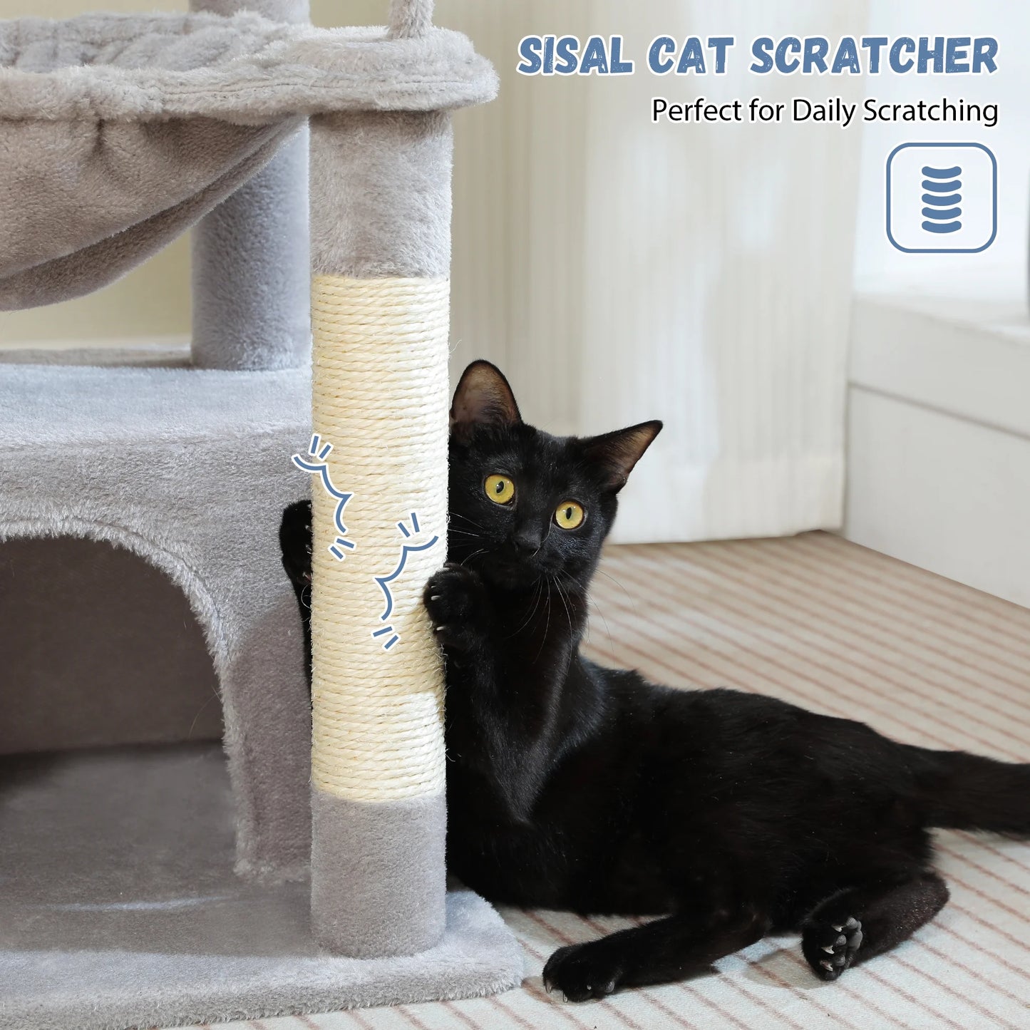 Cat Tree 33" Cat Scratching Posts Tower with Large Top Perch and Hammock for Medium Indoor Cats, Gray
