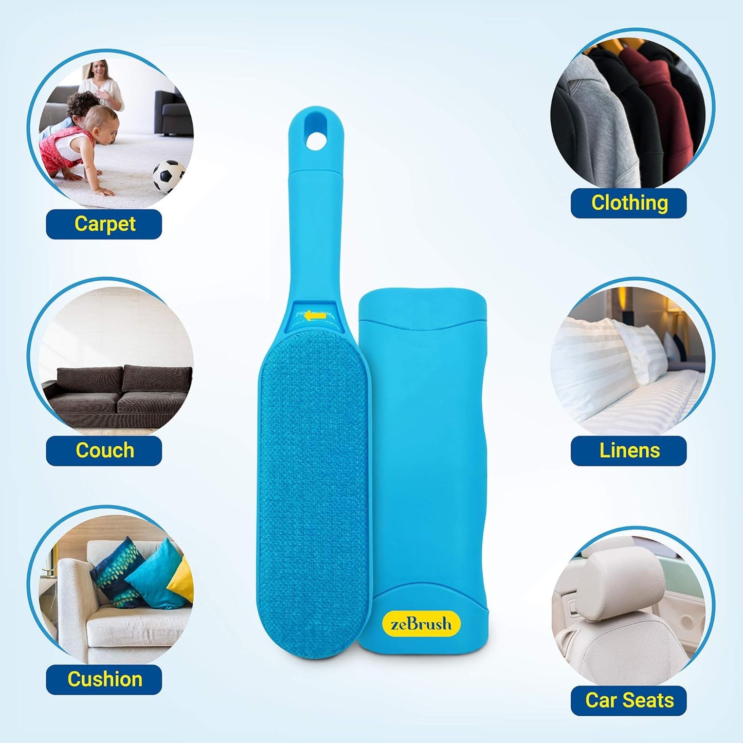 Pet Hair Remover, Reusable Pet Hair Remover, No Refill, No Waste, Double-Sided, Handheld Fur Brush Remover, Easy to Clean Hair, Best Hair Remover for Dog and Cat, Ze02, Blue