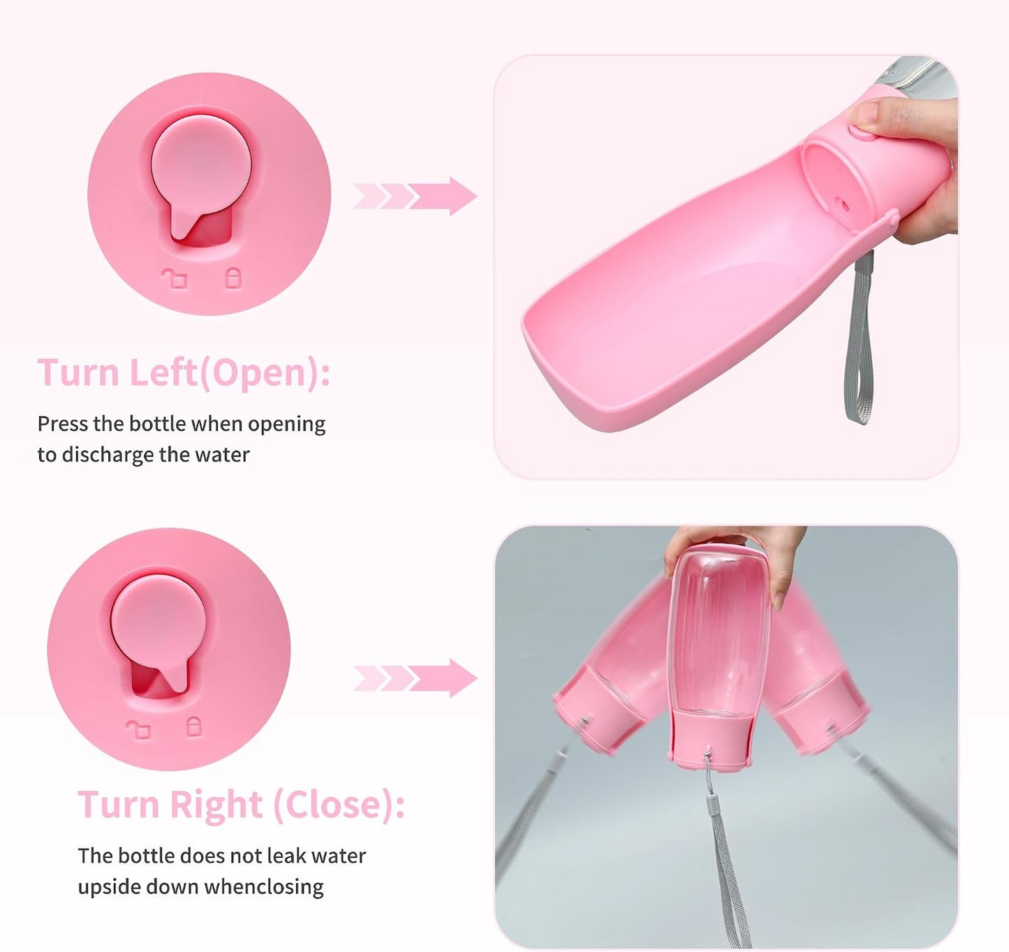 Dog Water Bottle, Leak Proof Portable Puppy Water Dispenser, Travel Puppy Water Bowl, Foldable Transparent Dog Water Bottle for Pets Outdoor Walking, Hiking, Travel, Food Grade Plastic - 19Oz Pink