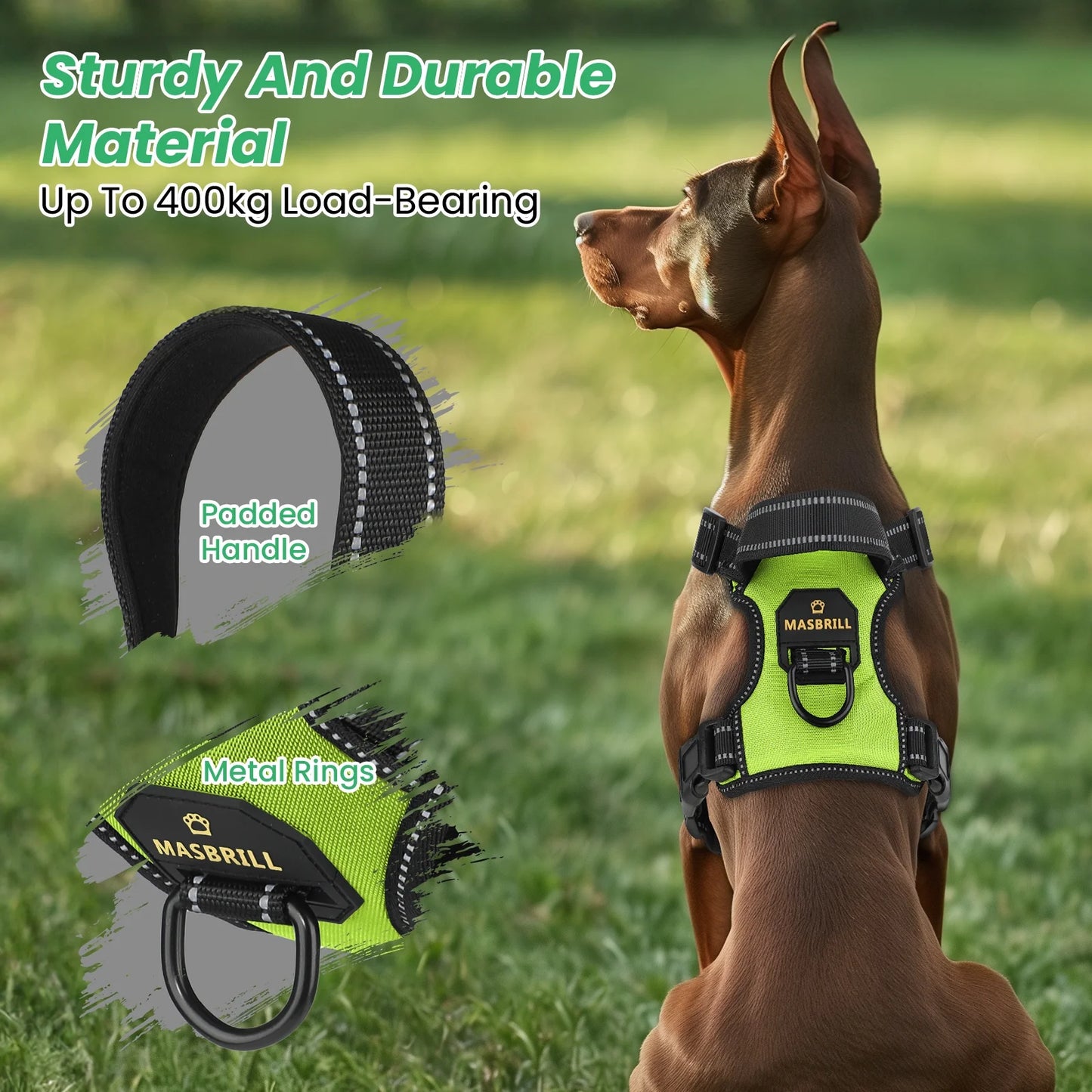 Reflective Dog Harness No Pull Dog Vest Harness with Handle, Breathable Padded Dog Chest Harness Adjustable for Small Dog-Green S