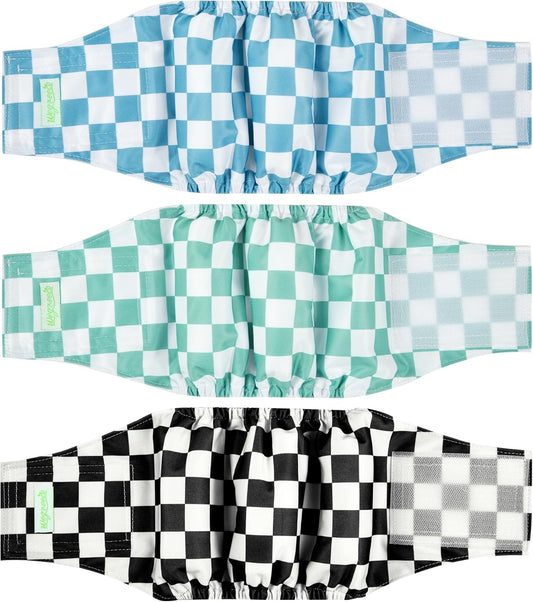 Washable Male Dog Belly Band (Stylish Pattern) - Dog Diapers Male - Washable Male Dog Belly Wrap, Dog Diapers Male (Blue, Green, Black Checkerboard, Small)