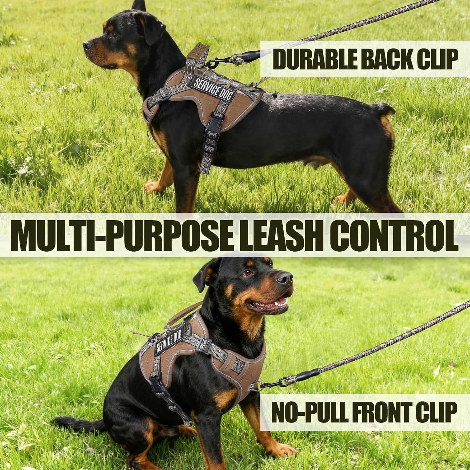 Service Dog Tactical Vest Harness and Leash Set Medium Sized Dog Emotional Support- Tactical Dog Harness Training Collar with Name (Khaki, M)