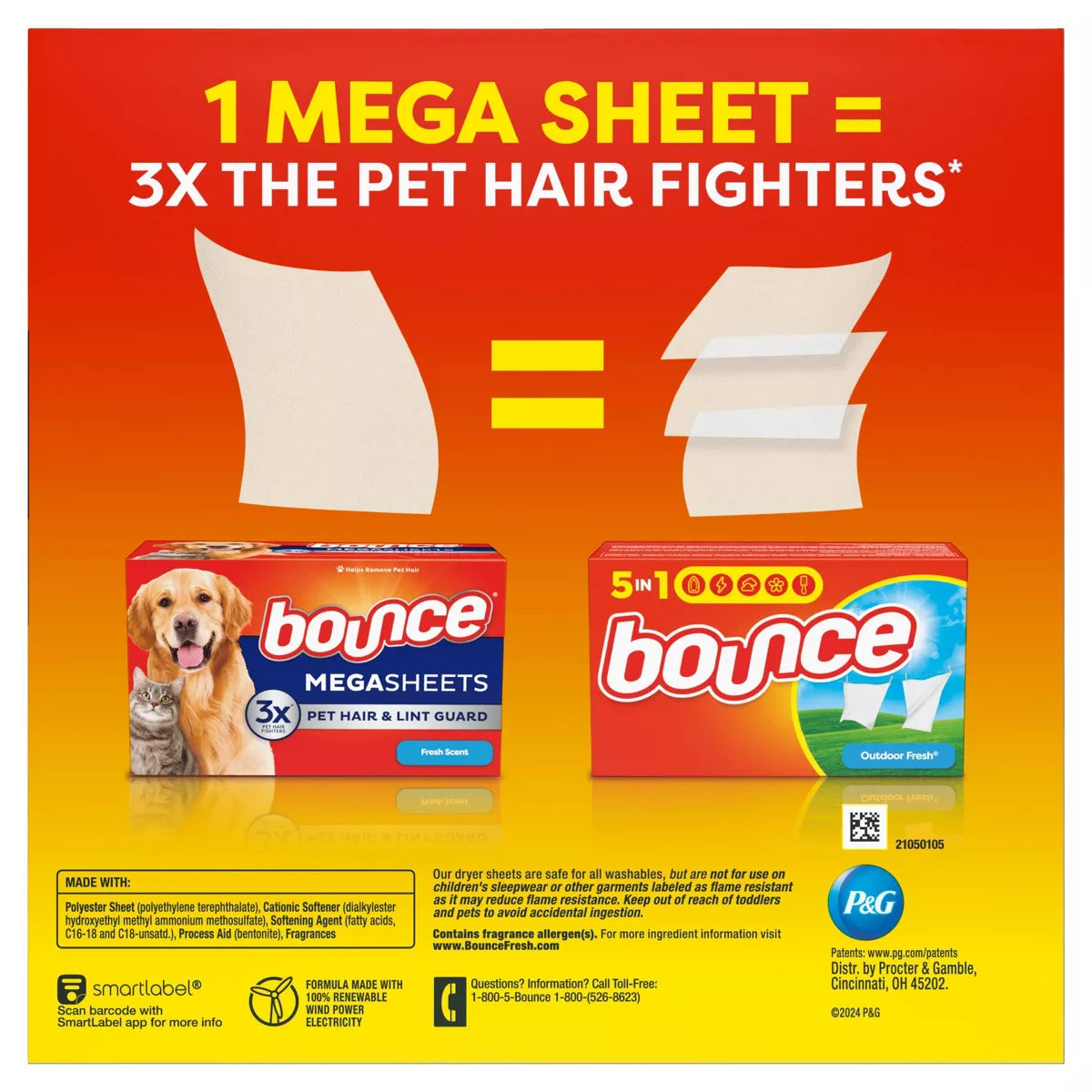 Bounce Fresh Scent Pet Hair and Lint Guard Mega Fabric Softener Dryer Sheets