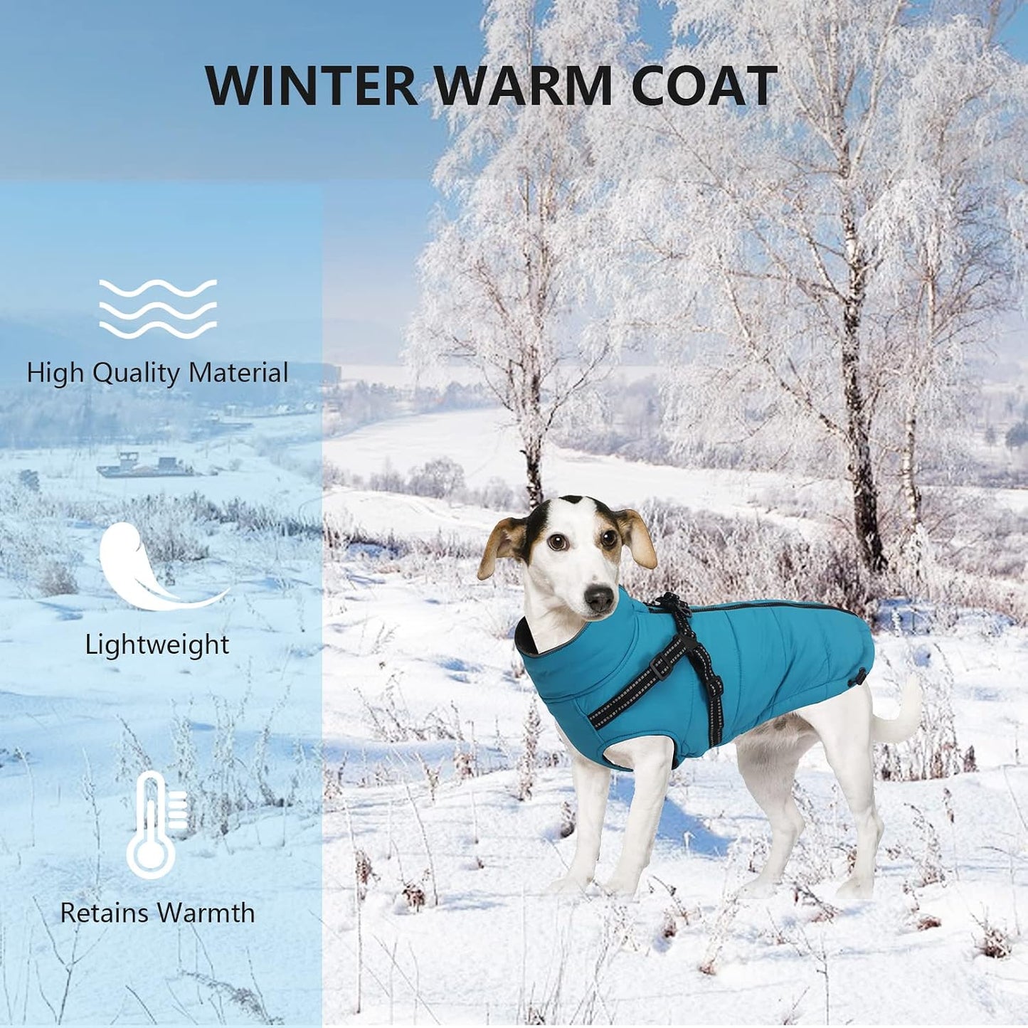Winter Warm Coat Waterproof Dog Winter Jacket with Harness Traction Belt,Pet Outdoor Jacket Dog Autumn and Winter Clothes for Medium, Small Dog-Blue-Xxl