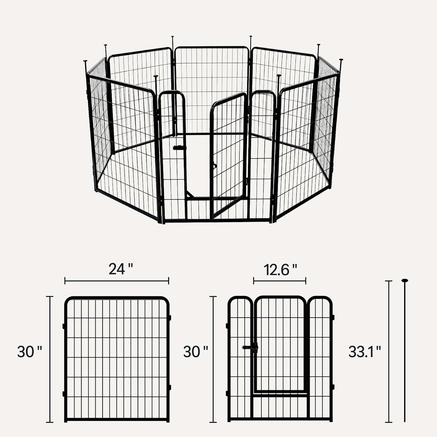 Dog Playpen, 8 Panels Metal Fence with Door, Foldable for Indoor and Outdoor Use, Suitable for Small to Medium Sized Dogs, 30 Inch Height, Black