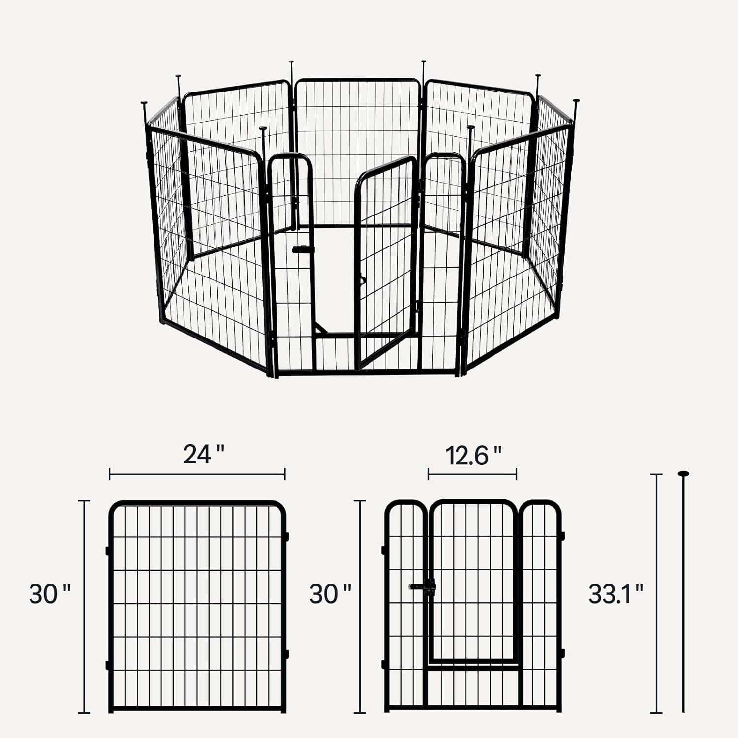 Dog Playpen, 8 Panels Metal Fence with Door, Foldable for Indoor and Outdoor Use, Suitable for Small to Medium Sized Dogs, 30 Inch Height, Black
