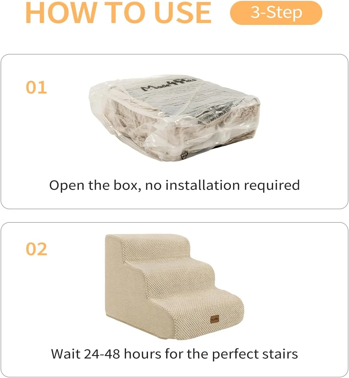 Dog Stairs Ramp for Bed, 4-Step Dog Steps for High Bed Couch Sofa Climbing, Beige