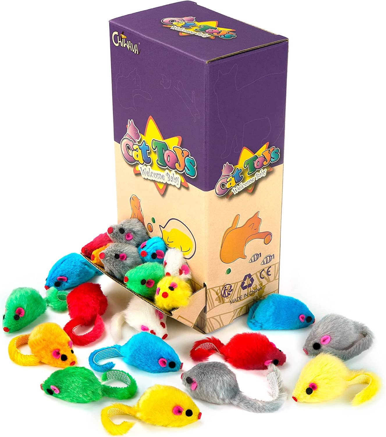 36PCS 4.1'' Furry Cat Toy Mice Rattle Small Mouse Kitten Interactive Play Assort