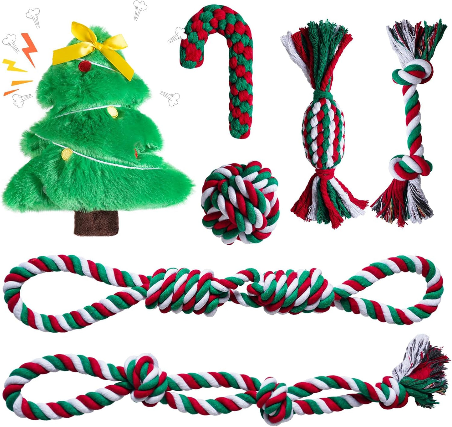 Dog Rope Toys Set, 7 Pack Cotton Dog Toys for Large Dogs and Medium Small, Cute Interactive Squeaky Toy, Chewing Puppy Gaming Toy for Teeth Cleaning