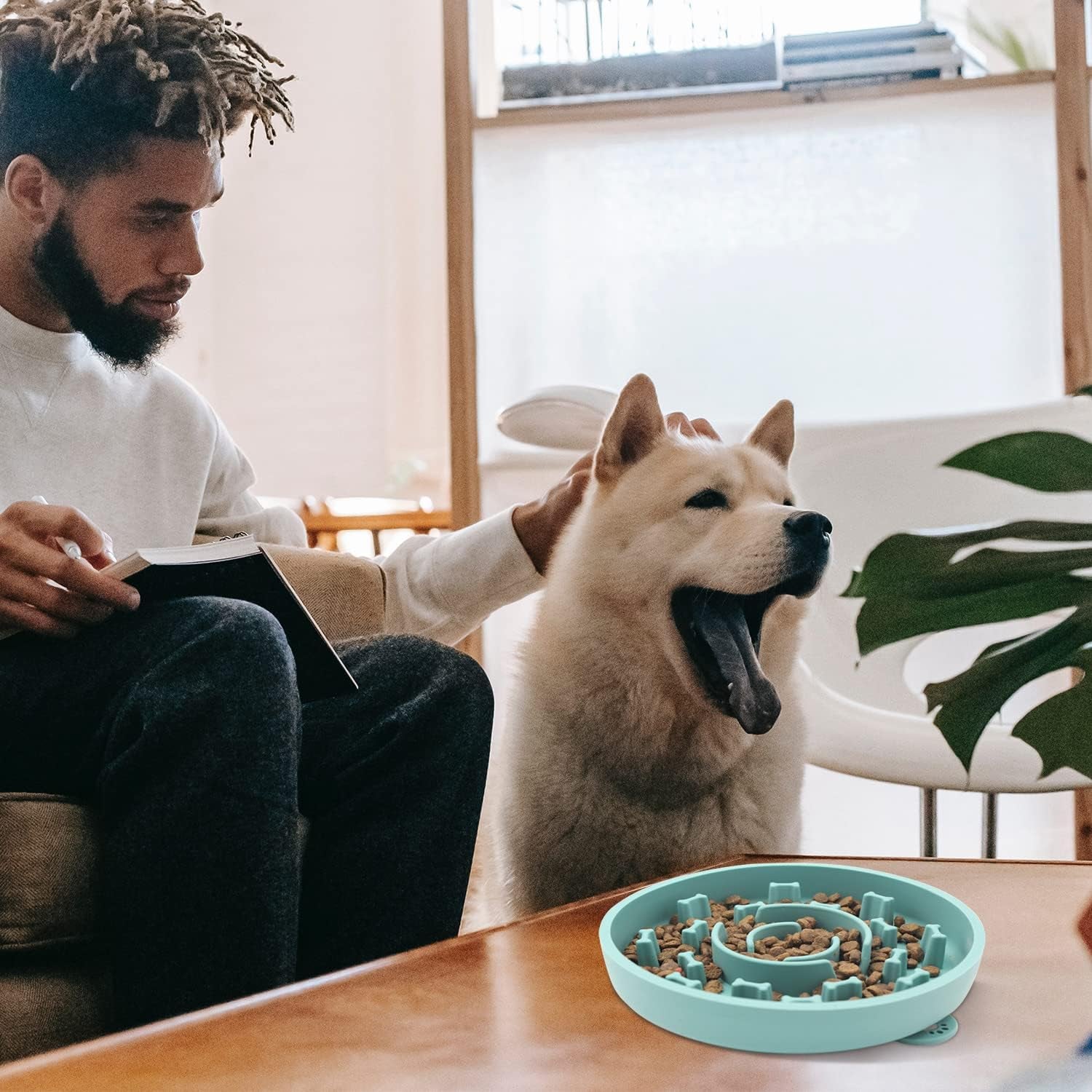 Slow Feeder Dog Bowls 2 Pack with Anti-Tipping Bottom Suction Cup,Silicone Dog Slow Feeder Bowl Prevents Gulping and Vomiting for Dogs & Cats, Slow Feeder Easy Cleaning