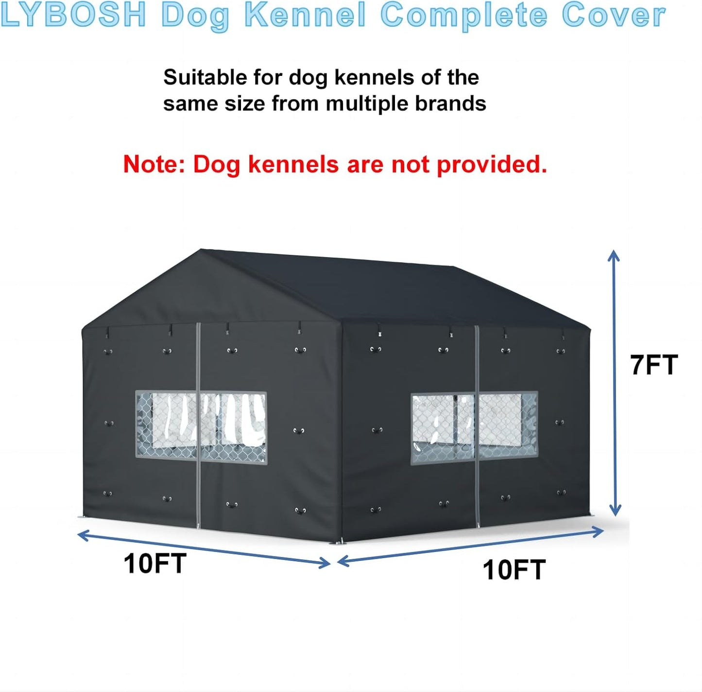 Outdoor Dog Kennel Cover Full Coverage for 10'Dx10'Wx7'H Dog Cages,600D Heavy Duty Waterproof Large Dog Kennel Cover,(Kennel Not Included) Black