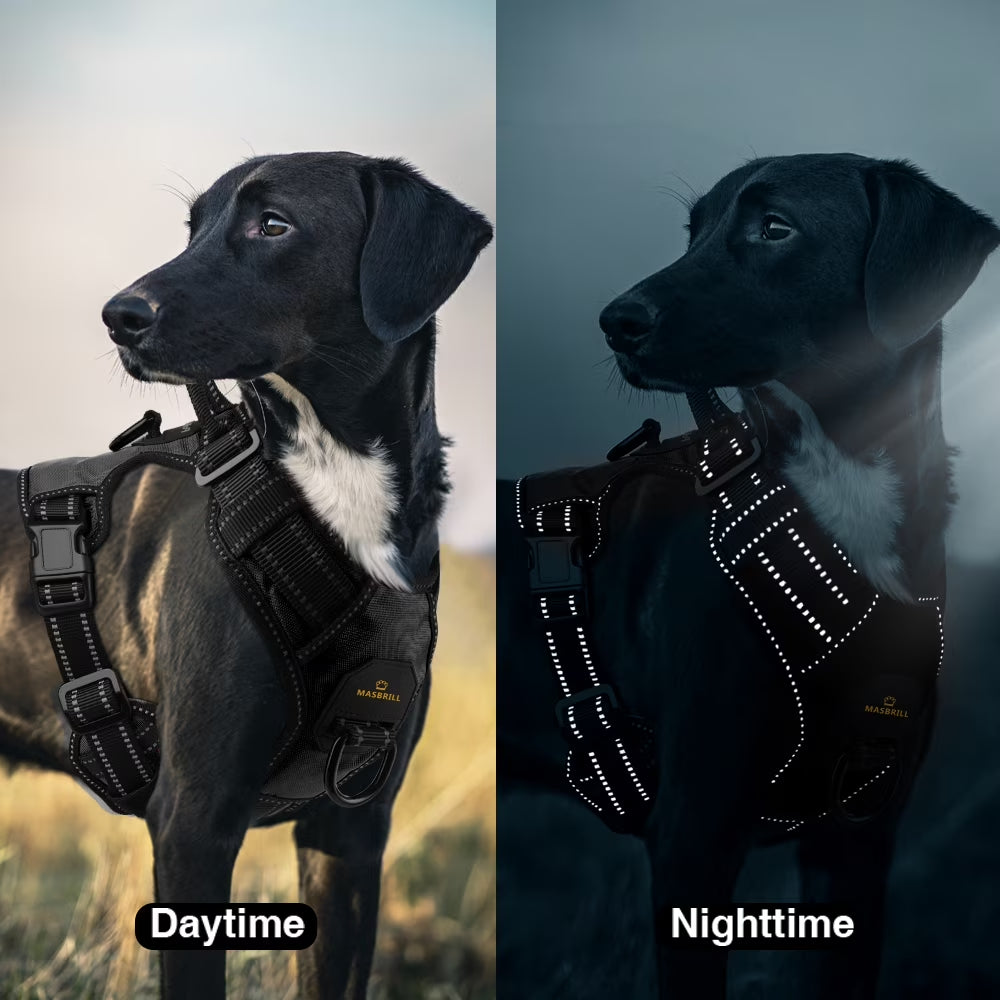 Reflective Dog Harness No Pull Dog Vest Harness with Handle, Breathable Padded Dog Chest Harness Adjustable for Medium Dog-Black M