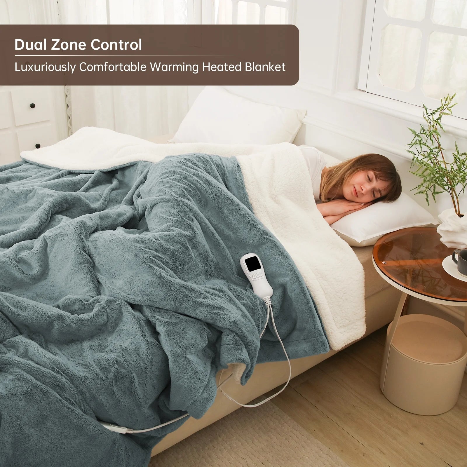 Heated Blanket Queen Size, Washable Heated Blanket Electric, Electric Blanket, Light Gray, 84" X 90", Blanket Warmer Heating Blanket Heat Warming Blanket Electric Blanket Heater