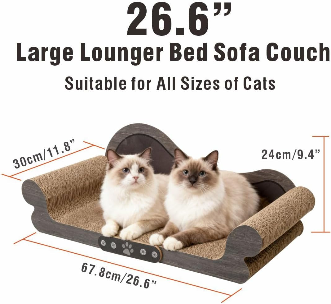 Extra Large Cat Scratcher Bed, Sofa Shaped Cardboard Couch | 26.5" Durable Cardboard Cat Couch & Scratch Pad, Furniture Protector Lounger for Large & Multi-Cat Households