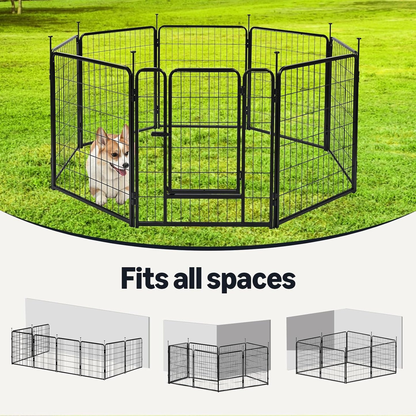 Dog Playpen, 8 Panels Metal Fence with Door, Foldable for Indoor and Outdoor Use, Suitable for Small to Medium Sized Dogs, 30 Inch Height, Black